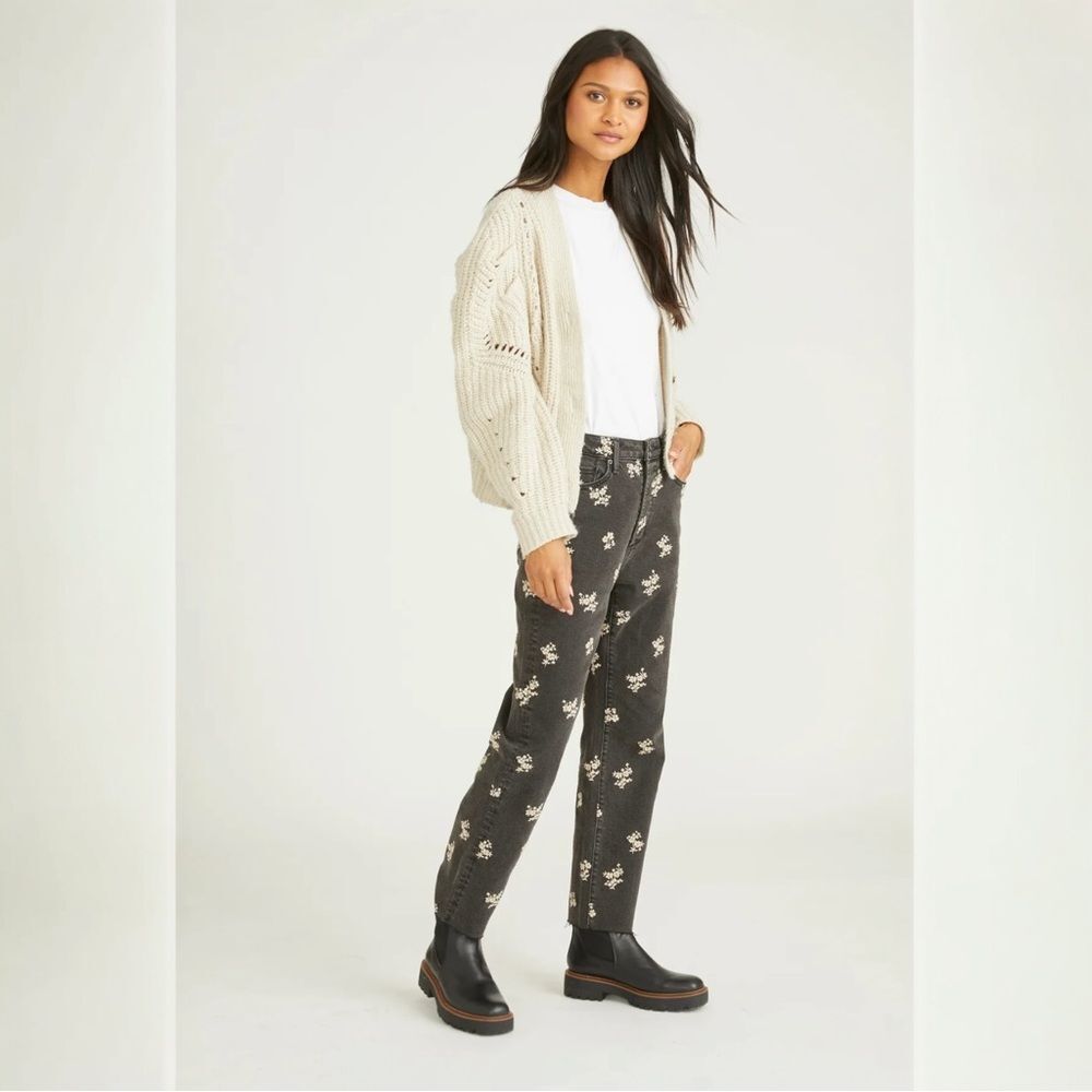 Driftwood Jeans Black Royce Clover Embroidered Button fly Raw Hem 32x26 NWT - Picture 4 of 10